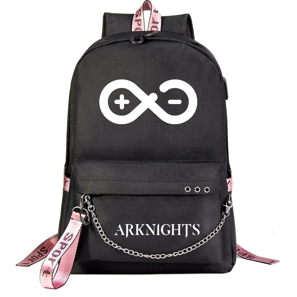 Game Arknights USB Backpack School Bag Laptop Rucksack Women Men Backbag Travel Daypacks Chain Backpack Mochilas