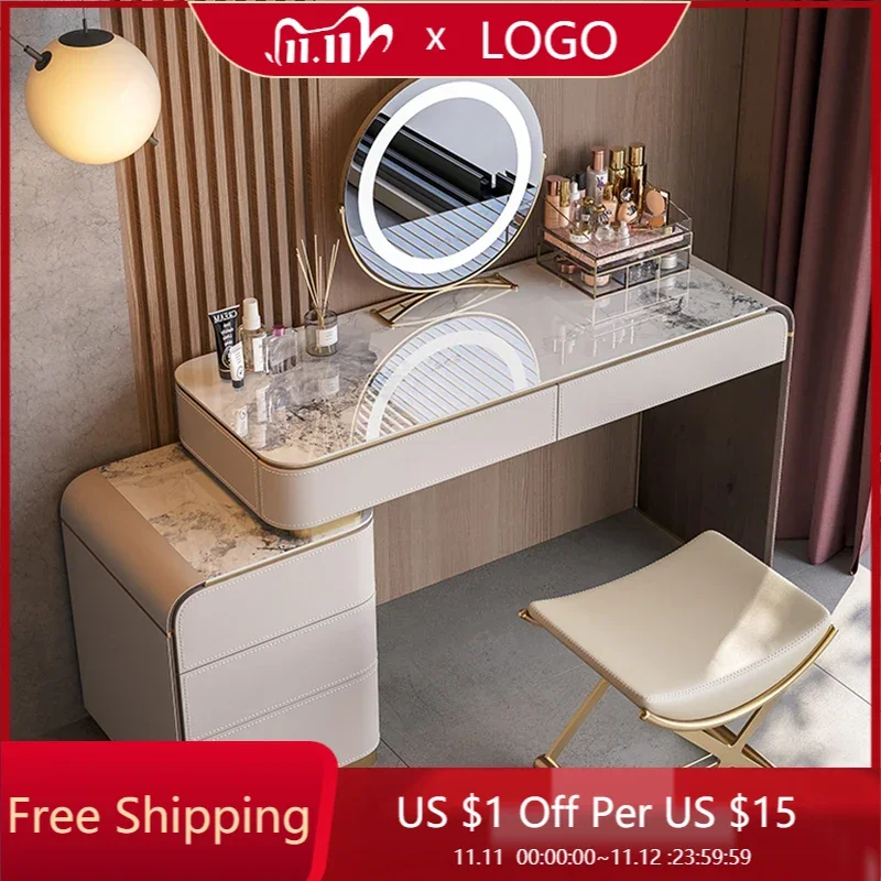 Italian Minimalist Dressing Table Luxury Bedroom Drawer European Grey Dressing Table Girls Storage Comoda Pra Quarto Furniture