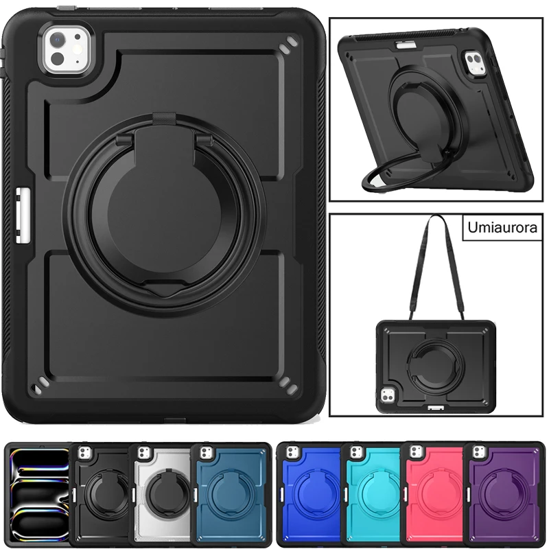 

Для IPad Mini 8,3 дюйма Air 10,9 Pro 11 12,9 13-дюймовый M2 M3 M4 M5 противоударный силиконовый чехол для планшета с кольцом-подставкой, ремешок Armor Funda