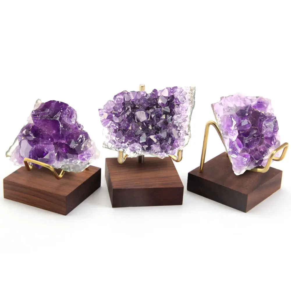 Metal Arm Ores Agate Rocks For Crystal Minerals Display Holder Wood Support Base Rack Mineral Stand