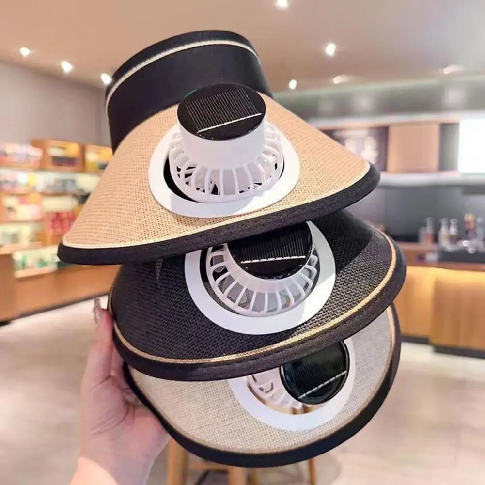 Sun Hat Empty Top Extended Brim Full Face Coverage Sun Protection Hat Solar Powered Built-in Fan Straw Hat Summer Sun Hats
