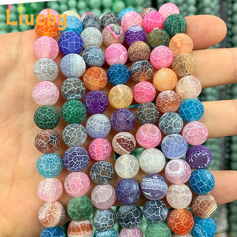 Frost Crab Cracked Colorful Agates Handmade Round Beads For Jewelry Making DIY Accessories Earrings Charm Bracelet 15