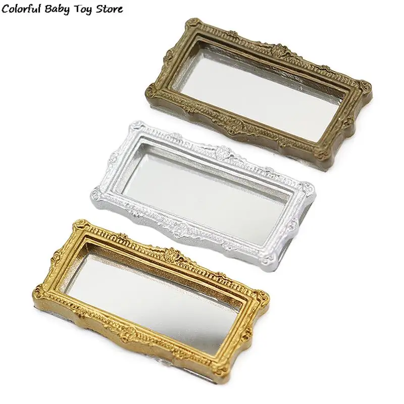 1*Miniature Mirror 1:12 Dollhouse Miniature Mirror Vintage Square Carved Mirror Furniture Model Decor Toy Doll House Accessories