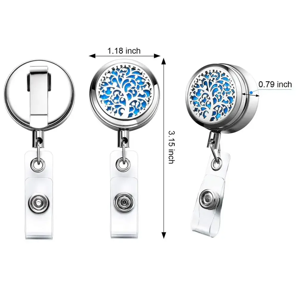 악어 클립 에센셜 오일 디퓨저가 있는 개폐식 배지 릴 홀더 2 세트, 아로마 테라피 간호사 의사 교사용