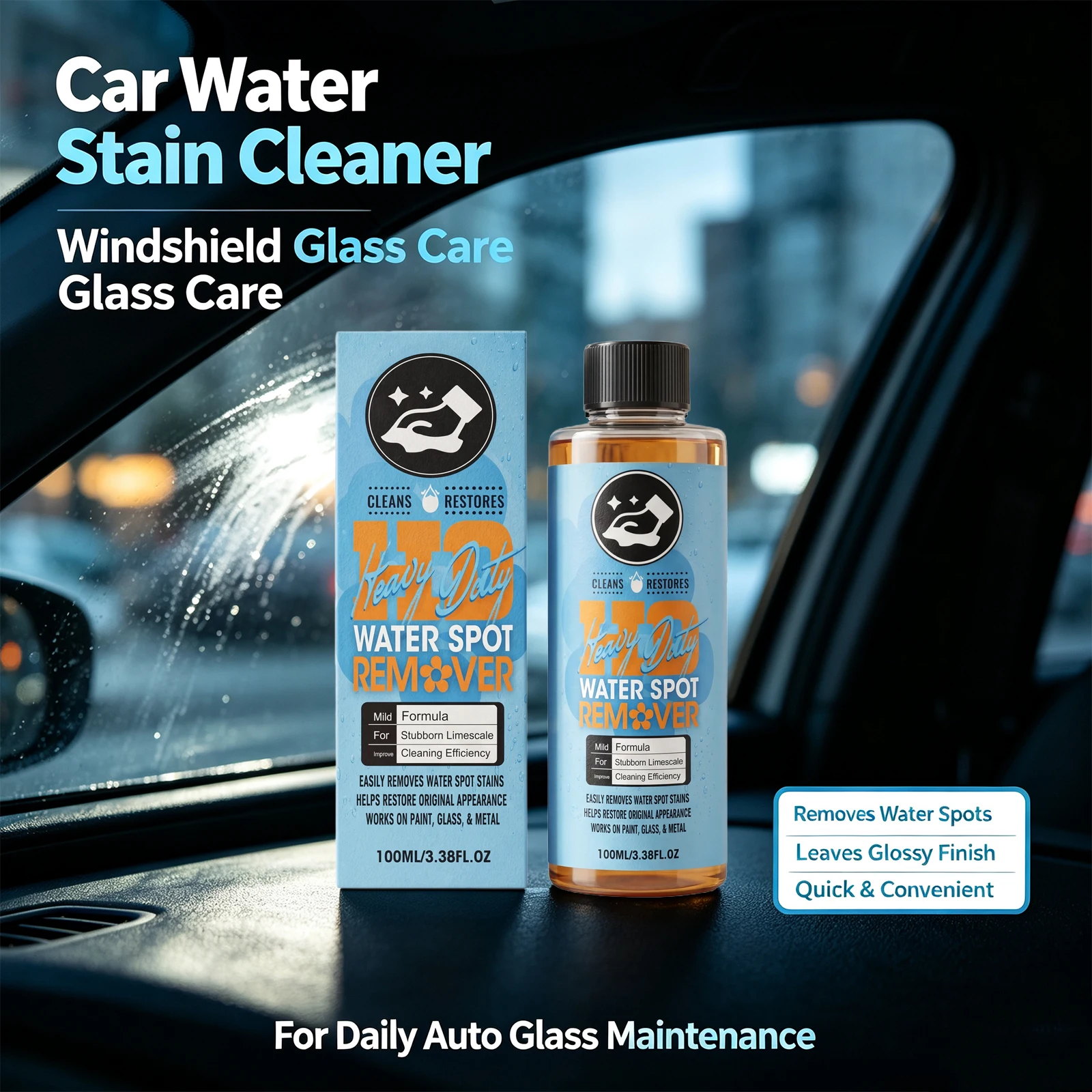 Automotive Water Stain Remover Spray for Car Glass Mirrors Dissolve Stubborn Limescale Water Marks Auto Windshield Mirror Care