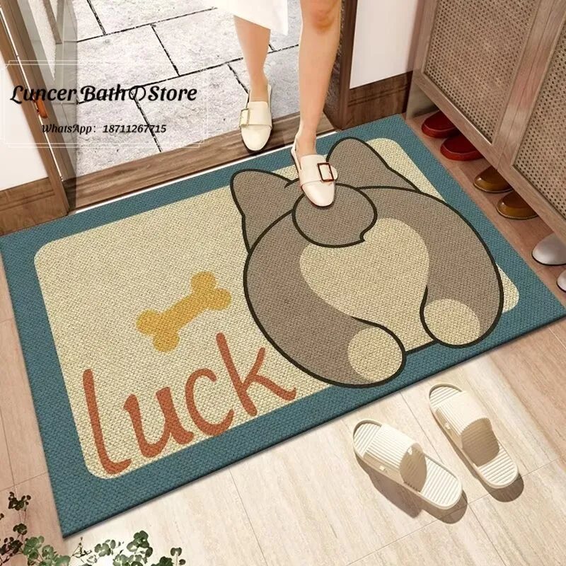Flax floor mat Cartoon bear entrance, water absorption, dirt-resistant and easy to take care of floor mat