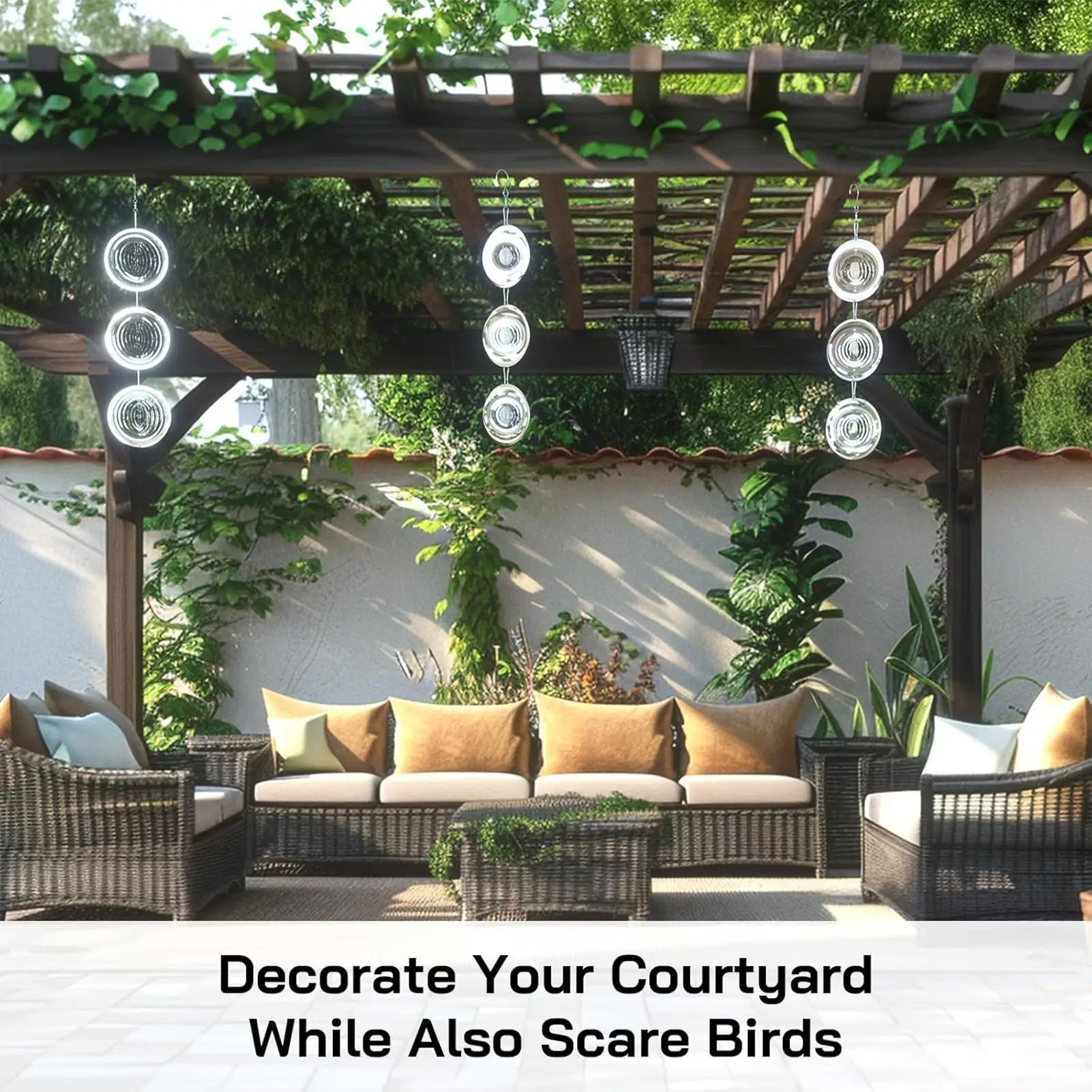 

Bird Deflectors For Outside Hangable Round Wind Spinner High-reflective Bird Reflectors For Outdoor Garden Porch Patio Balcony