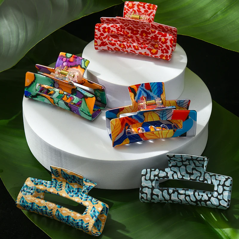 

Vintage tropical style ethnic contrast color plaid hair claw large hair accessory for women