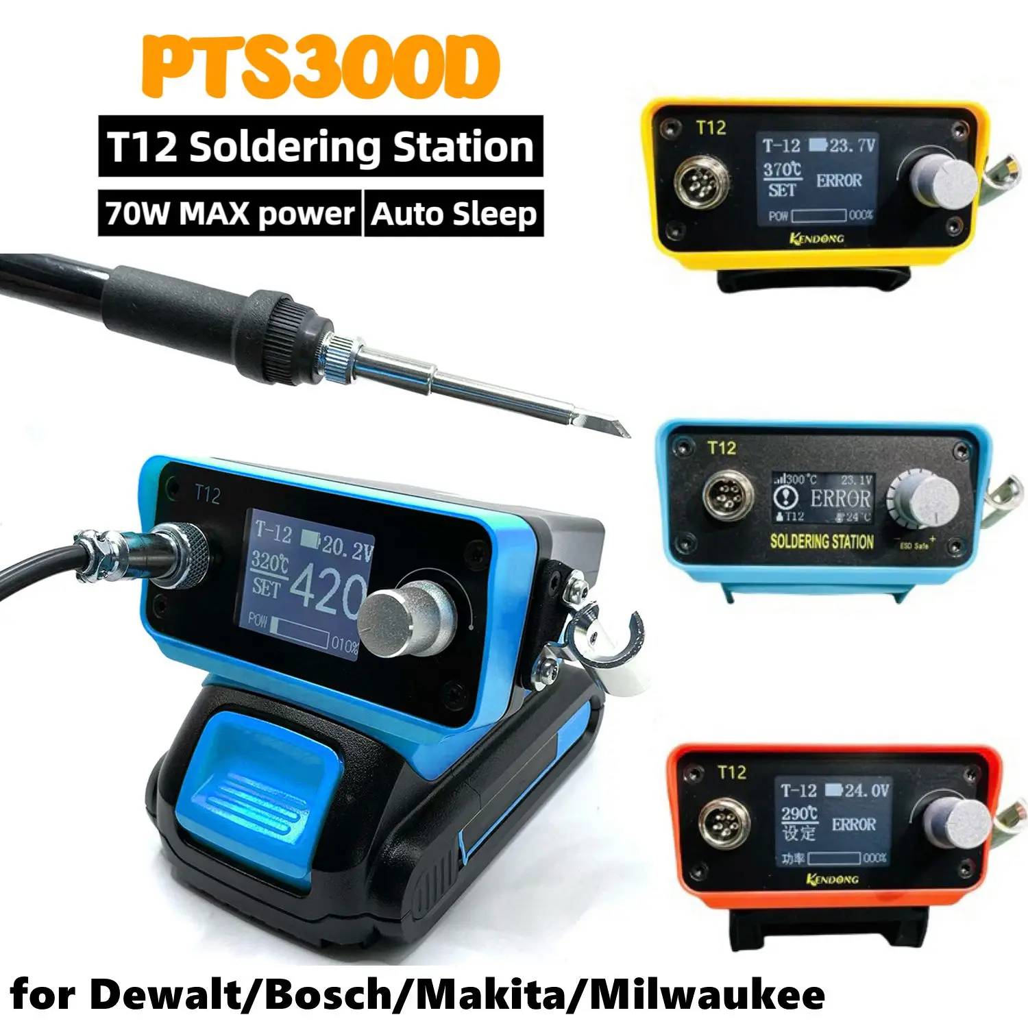 

PTS300D T12 Cordless Soldering Iron Station Welding Iron kits 70W for For Dewalt/Makita/Milwaukee/Bosch 20V Max Li-ion Battery