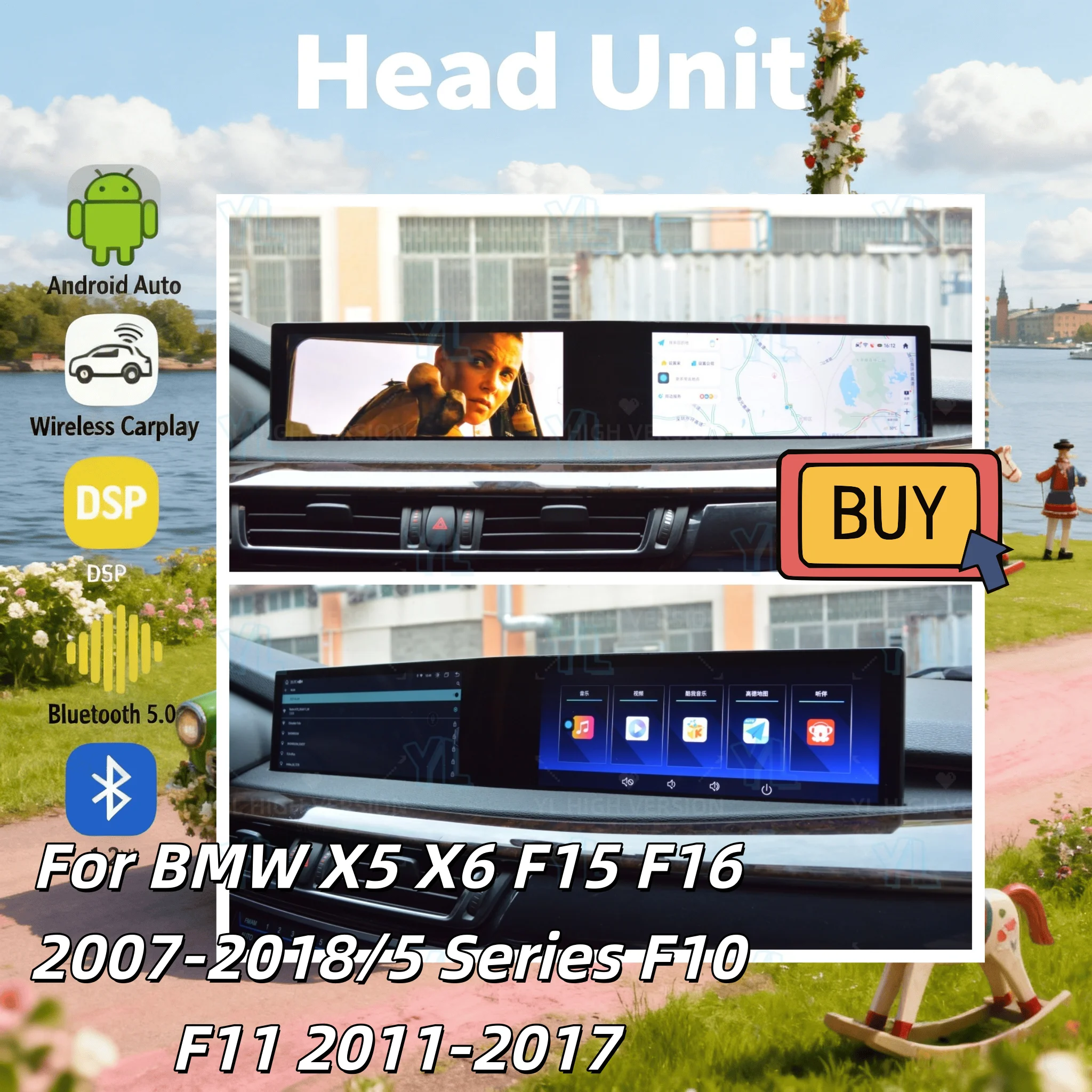 

21-дюймовый автомобильный радиоприемник для BMW 5 серии F10 F11 X5 X6 CIC NBT EVO 2007-2018 с поддержкой CarPlay, Android Auto, мультимедийный проигрыватель, экран, Bluetooth 5.0