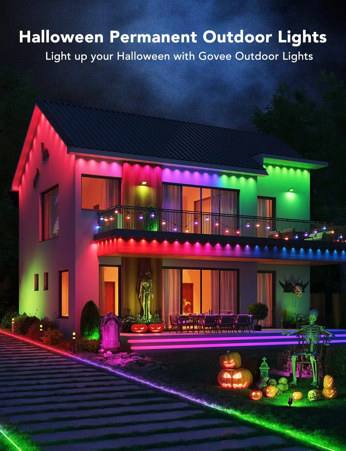 Govee Permanent Smart RGBIC Outdoor Lights 75 Scene Modes 150ft with 108 LED IP67 Lights Halloween Decorations Christmas