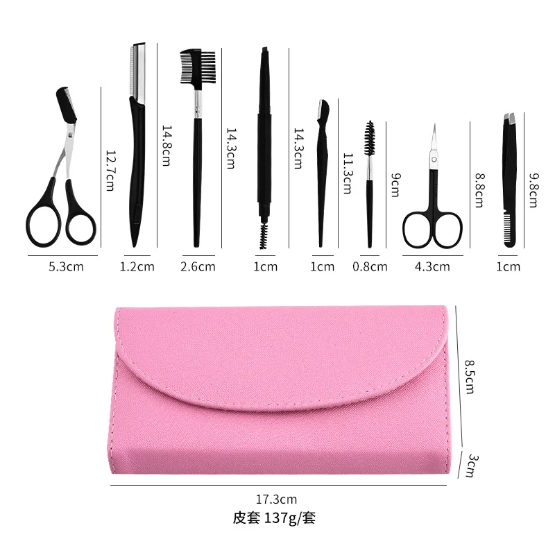 Kit per toelettatura sopracciglia da 8 pezzi con modellatore per sopracciglia, matita per sopracciglia e pinzette per donna e uomo, set completo