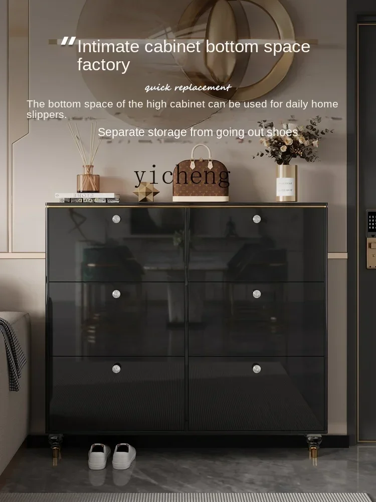 Modern Italian Light Luxury Ultra-thin Tipping Bucket Shoe Cabinet Home Door Back Black Shoe Cabinet New