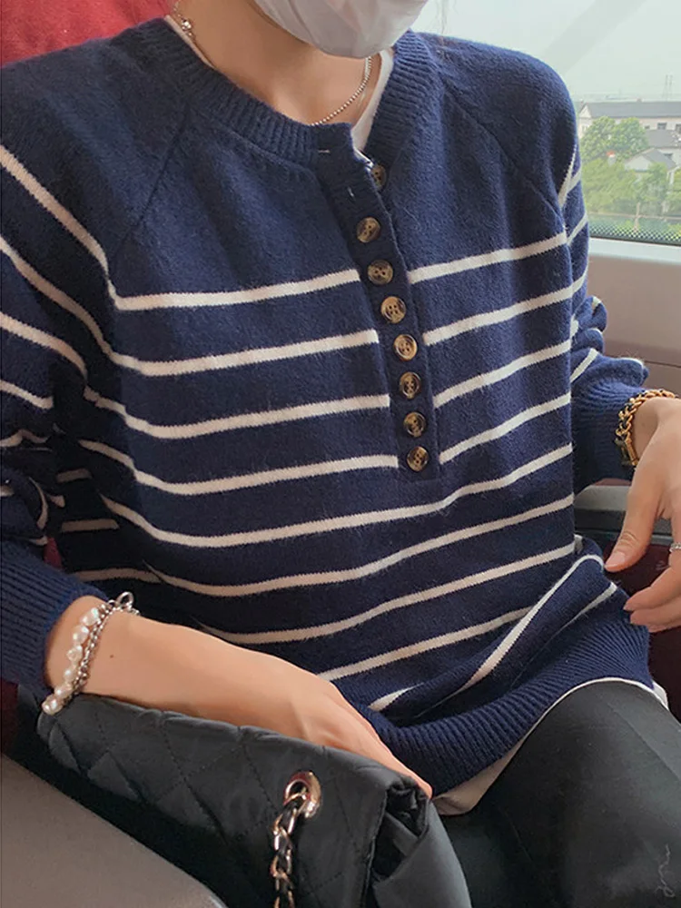 Autumn Casual Loose Long Sleeve Women's Sweaters New Fashion Striped Thin Pullovers Jumper Knitted Sweater Women Bottoming Tops