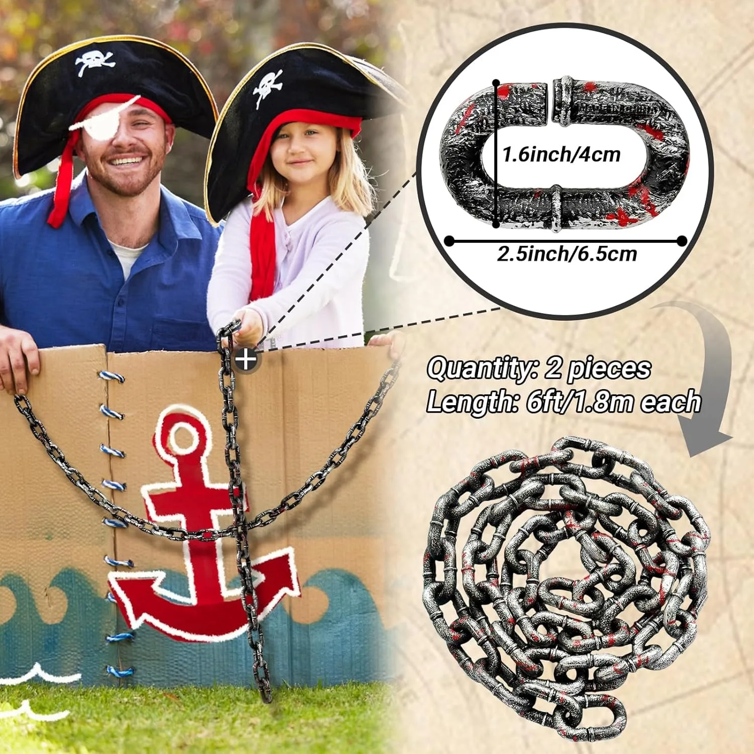 1,8 m blutige Halloween-Kunststoffkette, gefälschte Kette, Kostüm-Requisite, gruselig, gruselig, Spukhaus-Dekoration, Party-Dekoration mit Horror-Motiv