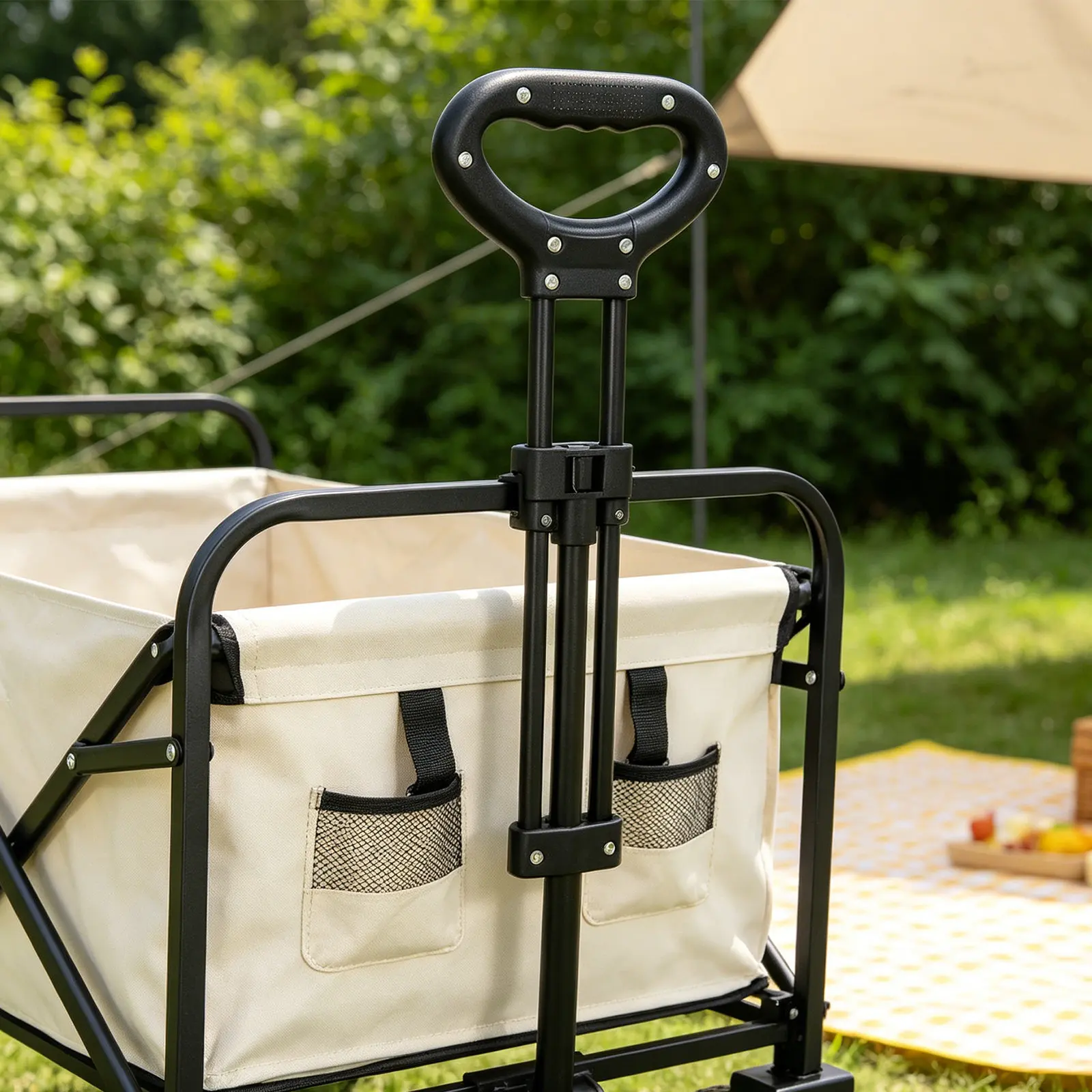 Wagon Cart Replacement Handle Heavy Duty Adjustable Push Pull Handle Spring Folding Wagon 19-27.6 Outdoor Camping Utility Cart