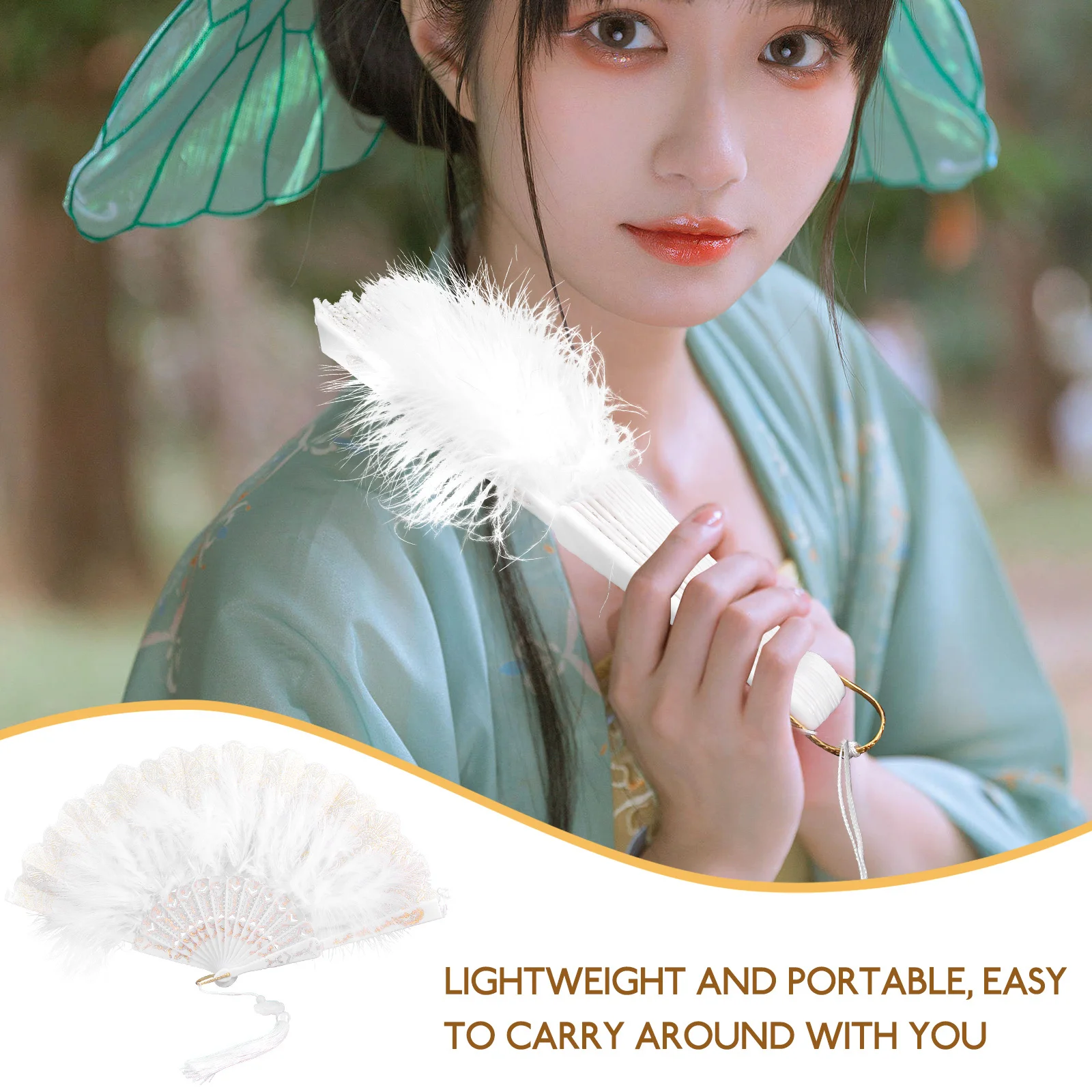 

Handheld Plume Folding Fan Bride Design Decorative Folding Fan Wedding Party Dance Stage Show Accessory Wedding Fans