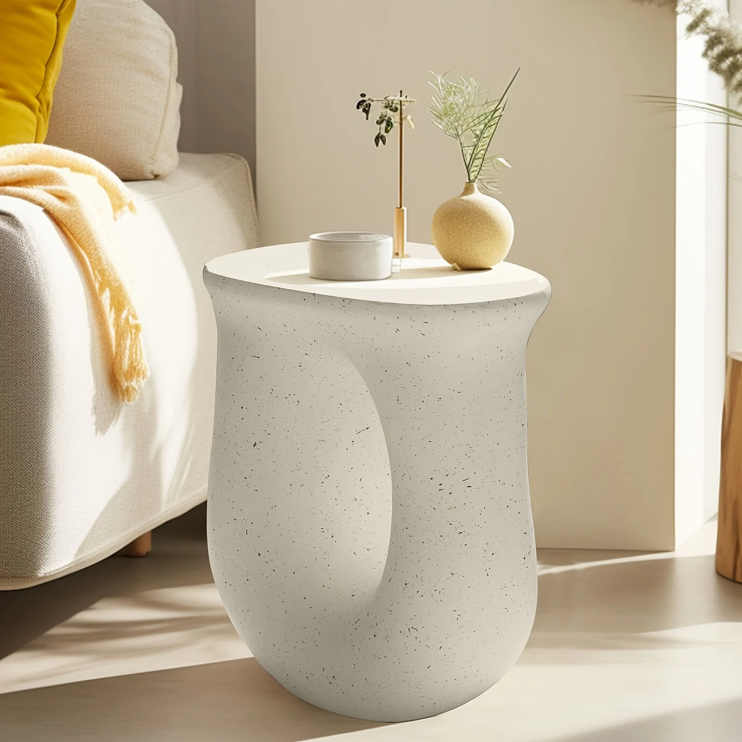 Modern Concrete Side Table Faux Terrazzo Stool Indoor Outdoor Plant Table