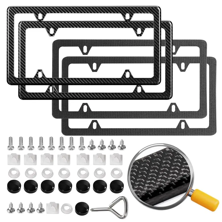 

Carbon Fiber License Plate Frame, 100 Pure Carbon Fiber Frame, Black License Plate Holder Cover with Screw Caps, AntiVibration P