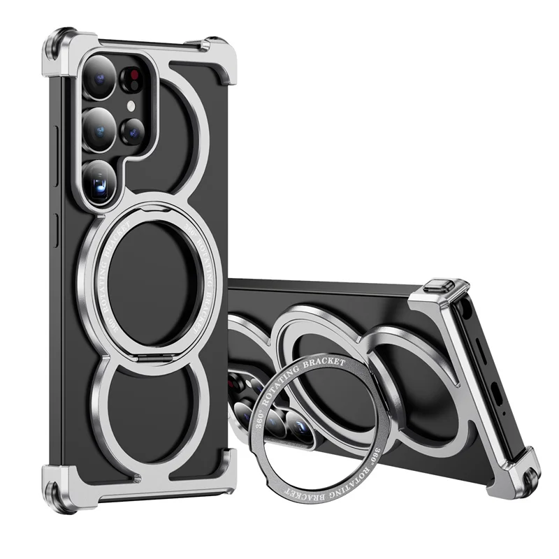 

Metal Frame Magsafe 360° Rotate Holder Aluminum Phone Case For Samsung Galaxy S24 S25 Ultra Wireless Charging Shockproof Cover