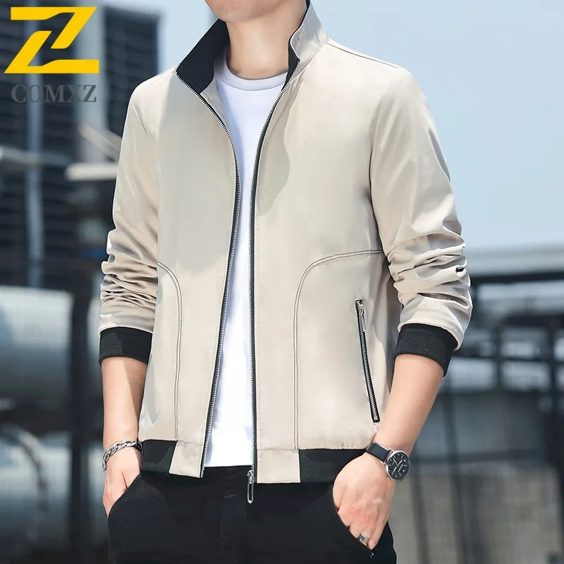 COMXZ Men Jacket Light Luxury Business Office Casual Stand Collar Thin Golf Sport Outdoor Hiking Travel Coat Windbreaker Jackets