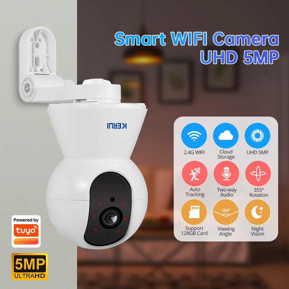 KERUI-Tuya Smart Mini WiFi Câmera IP com Suporte, Indoor Wireless Home Security, AI Human Detect CCTV Surveillance, 4K, 8MP