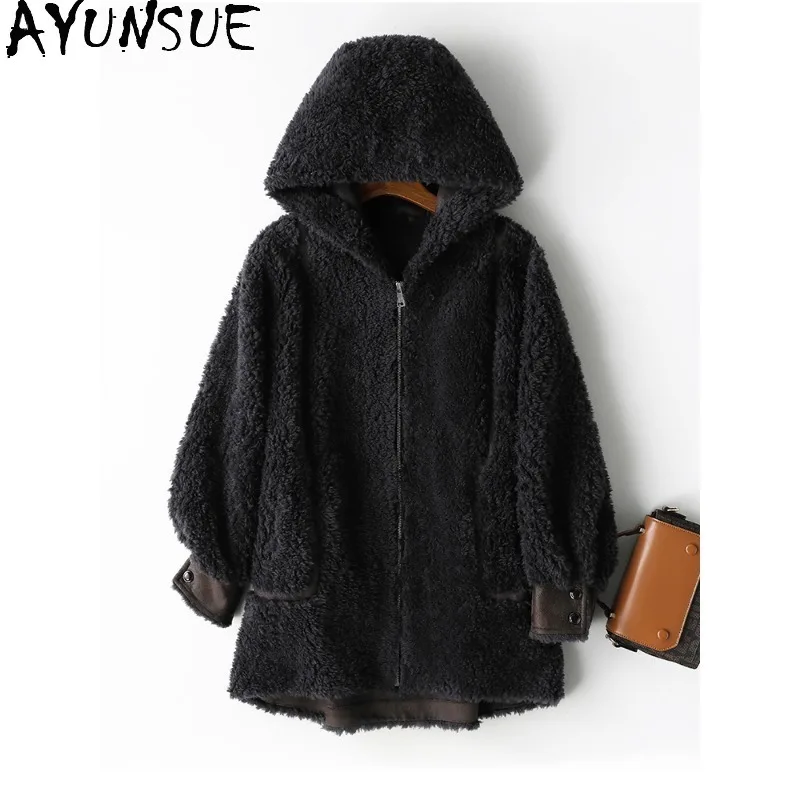 

AYUNSUE 100% Wool Coats for Woman Hooded Winter Clothes Woman Korean Fashion Coats 2025 Mid-length Woman Clothes Vestes Femmes