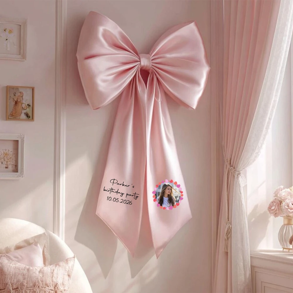 Custom Oversized Bow Holiday Decoration Customizable Personalized Name Text Photo Party Background Bow Gift Custom Bow Ribbon