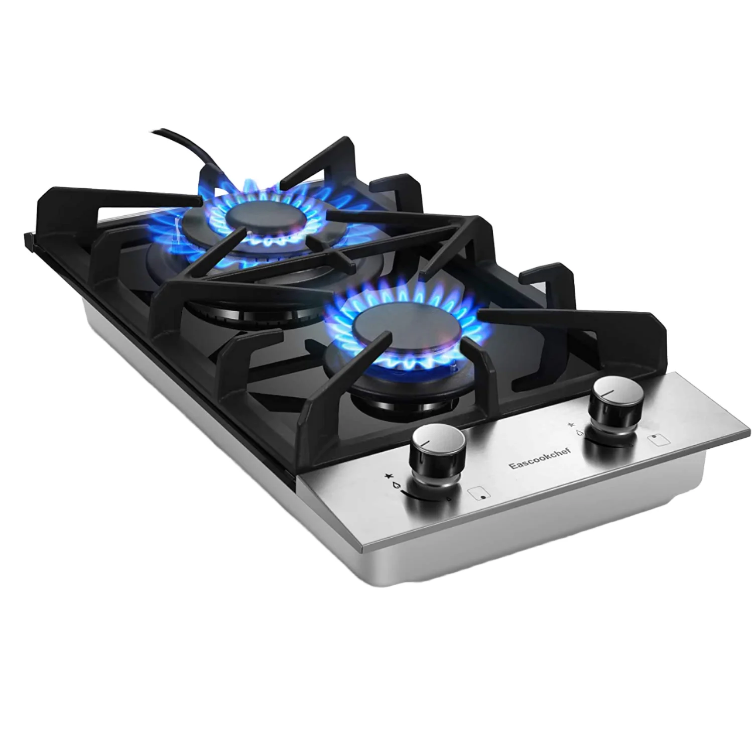 2 Burner Electric Propane Gas Cooktop 12 Inch LPG/NG Dual Fuel Built-in RV Gas Stove Stainless Steel Surface Electric Ignition