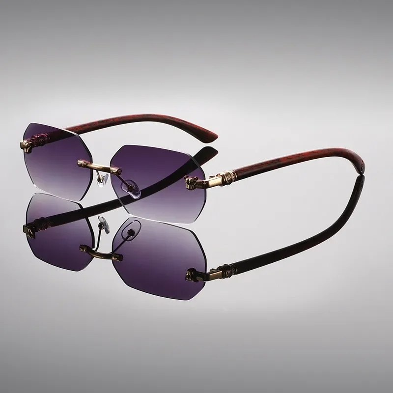 

Новые безрамочные многоугольные солнцезащитные очки с обрезанными краями, женские высококачественные очки в стиле ретро, мужские солнцезащитные очки с текстурой дерева, голова леопарда