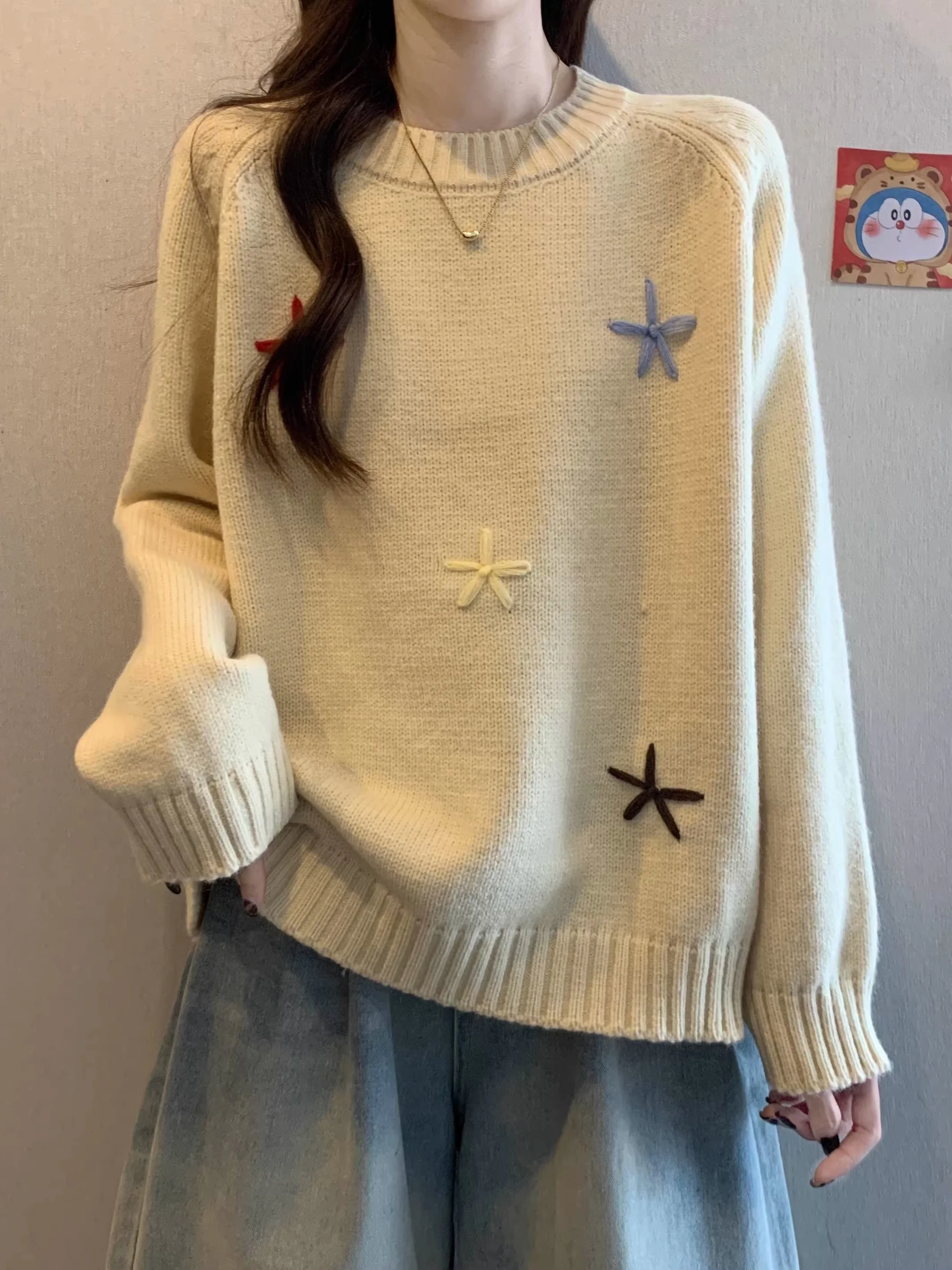 

Ele вязаный женский свитер Long Sve с цветочной вышивкой, мягкий удобный зимний топ, модный рубашка для поездок на работу