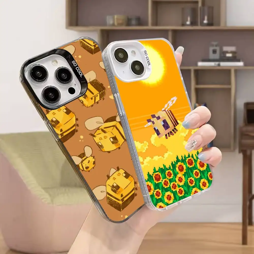 

B-Block P-Pixel Bee Phone Case For iPhone 16,15,14,13,12,11,Mini,Pro,SE,MAX White Matte Shockproof Cover