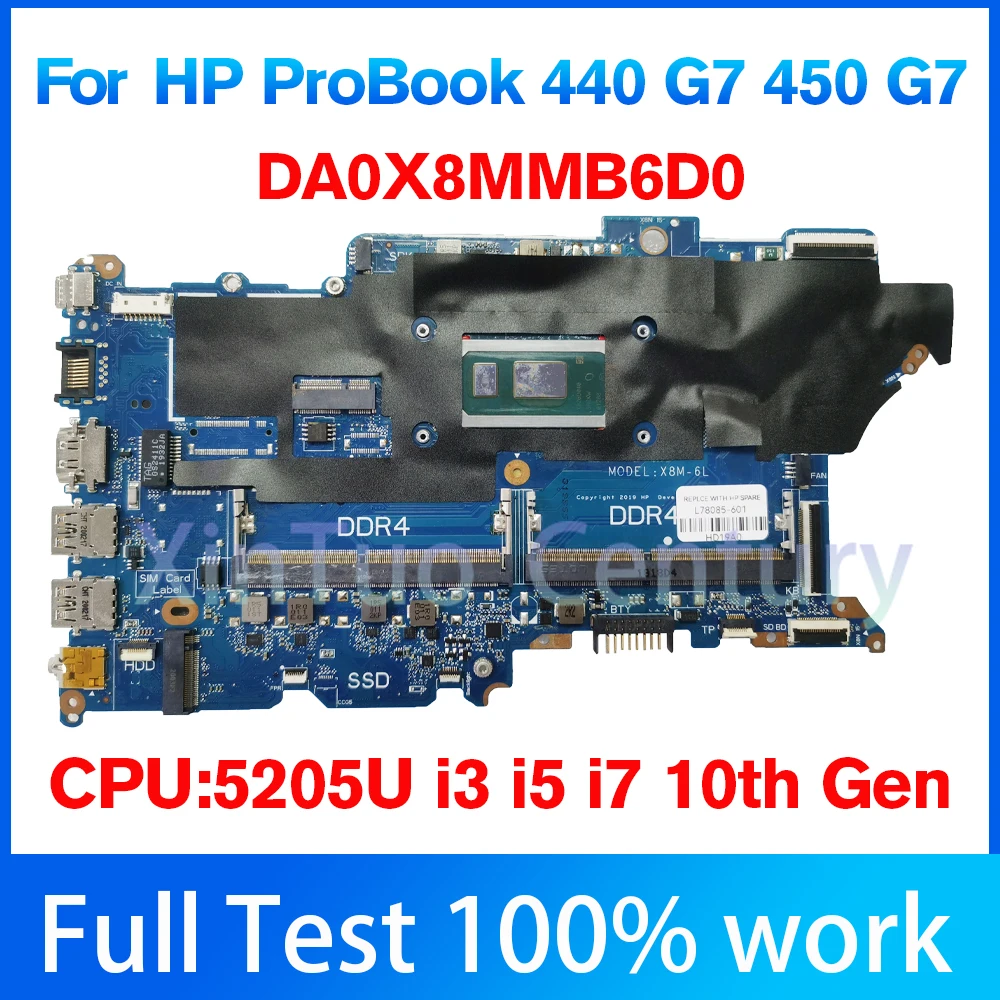 For HP 440 G7 450 G7 Notebook Mainboard Laptop DA0X8MMB6D0 5205U i3 i5 i7 10th Gen L78085-001 L78083-601 Motherboard 100% Test