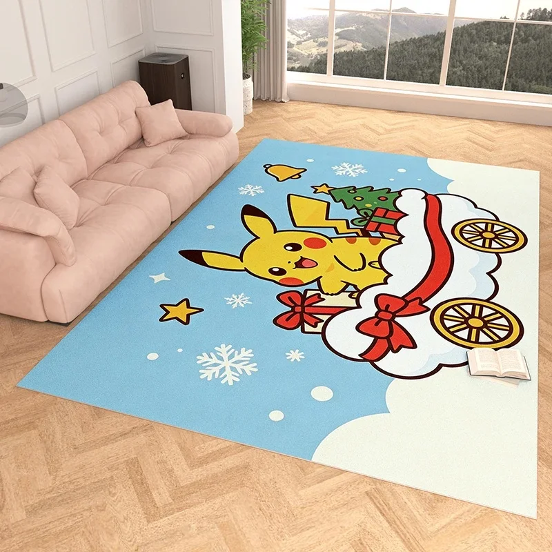 Cute Pikachu Christmas Sleigh 3D Print Imitation Cashmere Rug, Soft Water Absorbent Carpet For Bedroom Home Decor