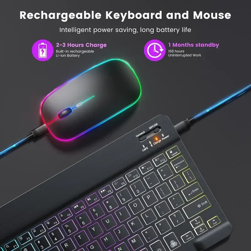 Keyboard And Mouse Set Wireless 7 Colors Key Board With 2 Light Modes Electronic Accessories Computer Keyboards For Tablet