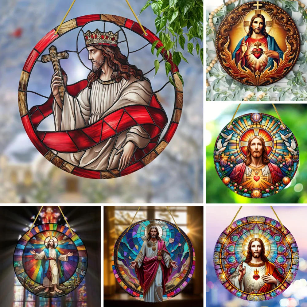 Creative Jesus  Acrylic Sun Catcher,Round Window Hanging Decor for Home & Garden, Perfect Gift for Family and Friends