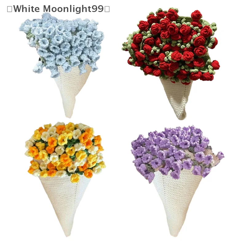 

〔White〕Finished Crochet Flowers Rose Bouquet Blanket DIY Handmade Blanket Soft Lightweight Rose Flower Bouquet Knitted Throw