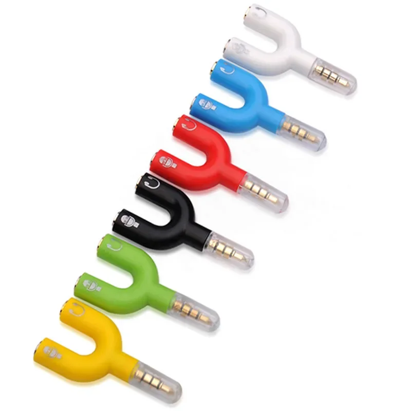 U Type Adapter Dual 3.5 MM Headphone Plug Audio Cables Splitter Microphone 2 In 1 Swivel Connector Audio Converter