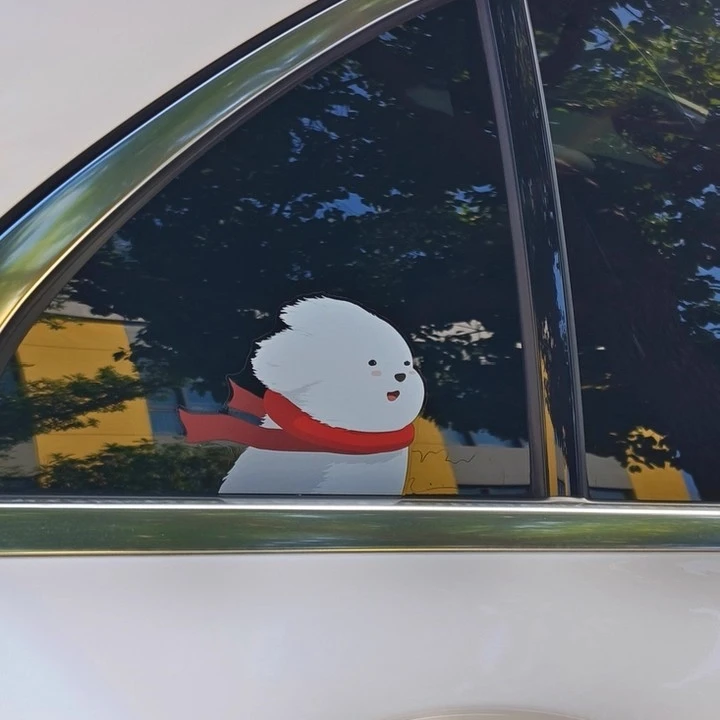 ملصق جرو أبيض صغير سعيد بيشون فريز بيبر دوج نافذة تلقائية جرافيك لتصفيف السيارة ملصق جسم السيارة #2