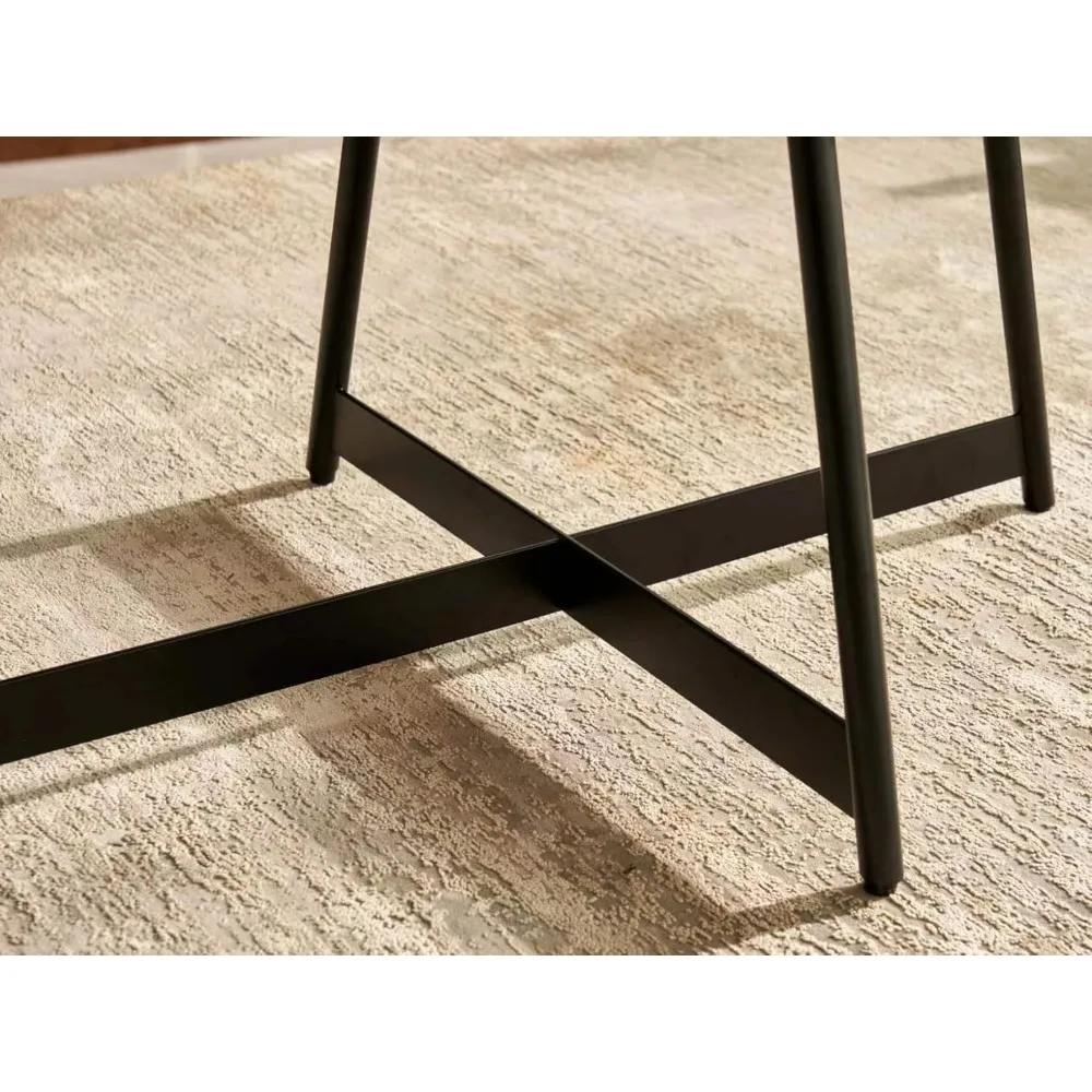 Walnut Living Room Coffee Table with Metal Frame, 43.3 Diameter x 21.6 Width x 15.7 Height, Black Wood and Metal Base