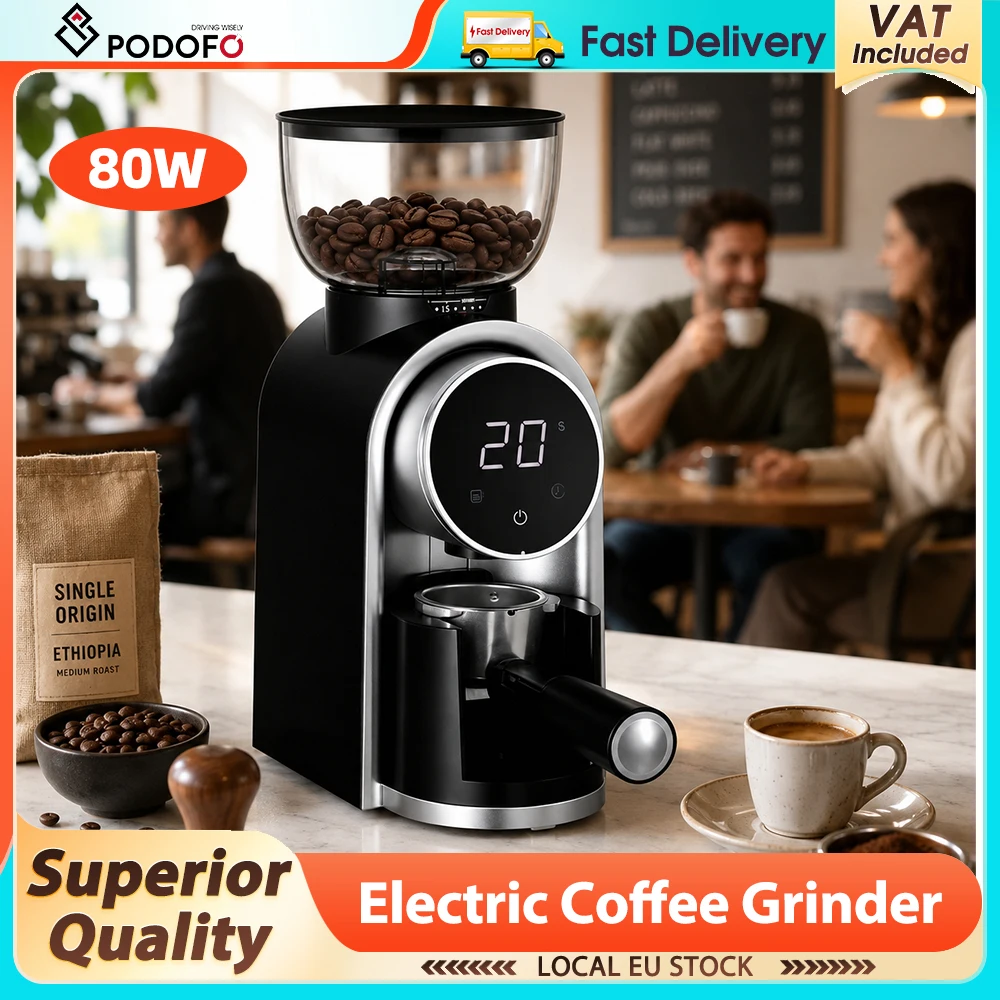 Podofo 80W Elektrische Kaffeemühle Espresso-Maker Amerikanischer Kaffee Elektrische Kaffeemühle mit Mahlwerk für Kaffeebohnen zum Mahlen für Café, Zuhause, Küche, DIY