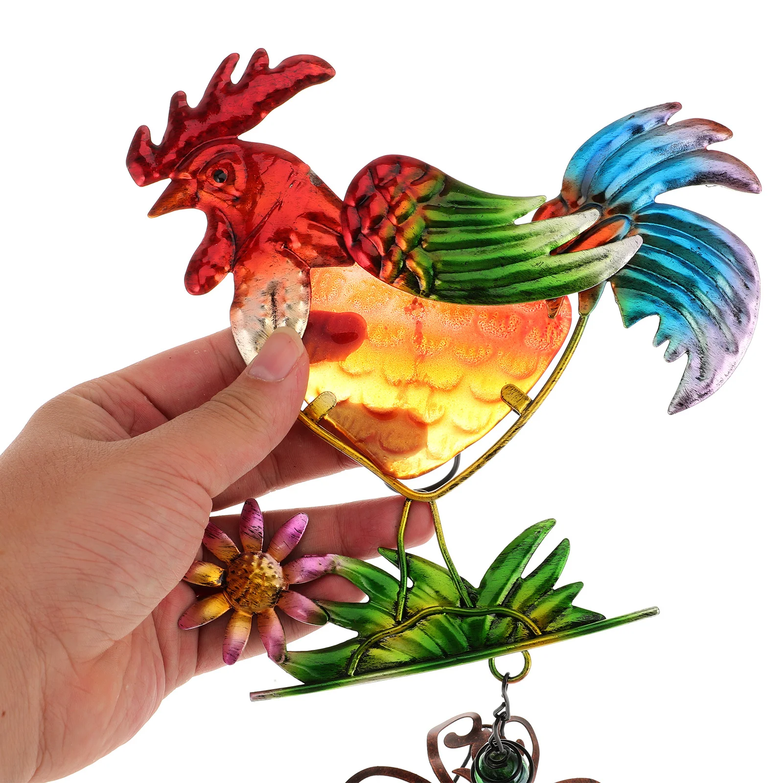 

Stylish Iron Wind Chime with Vibrant Rooster Accent Metal Feature for Yard Garden Tree Window Decor Home Decoration