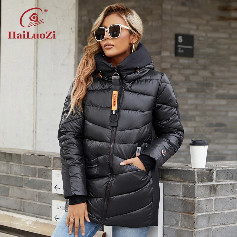 HaiLuoZi 2022 New Winter Women's Jacket Warm and Thick Fashion Female Parka High Quality Zipper Design Hooded Coat Women 886