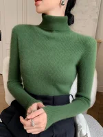 Women's High Neck Knitted Sweater, Korean Version, Slim, Long Sleeve, Solid Simple, Basic Style, Knit Pullover Top, Autumn, New 3