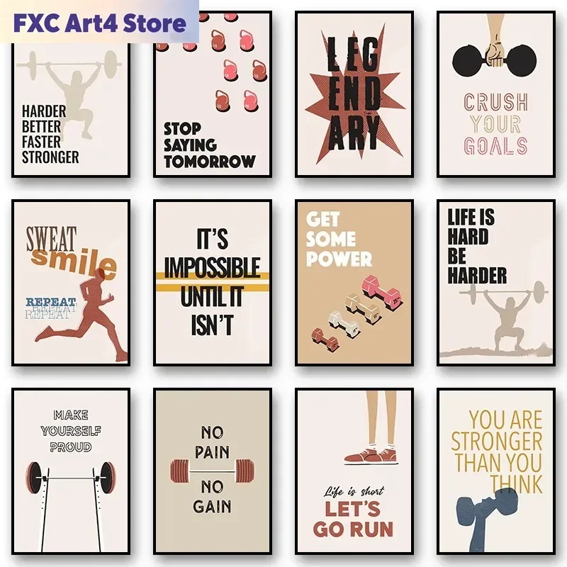 Rahmenlose, minimalistische Fitness-Motivationszitate, Laufsport-Poster und Drucke, Leinwanddruck, Wandkunst, Bild für das Wohnzimmer