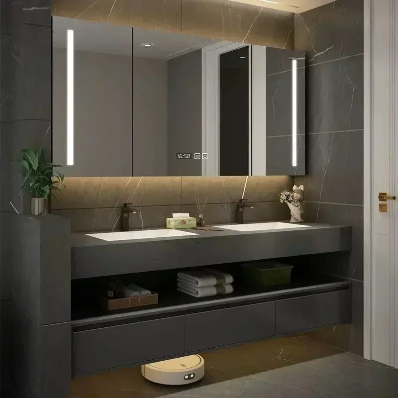 Premium Durable Long - lasting Mirror Cabinet, Bathroom Vanity, Rock Board, Single and Double Sink Floating, with Smart Mirror