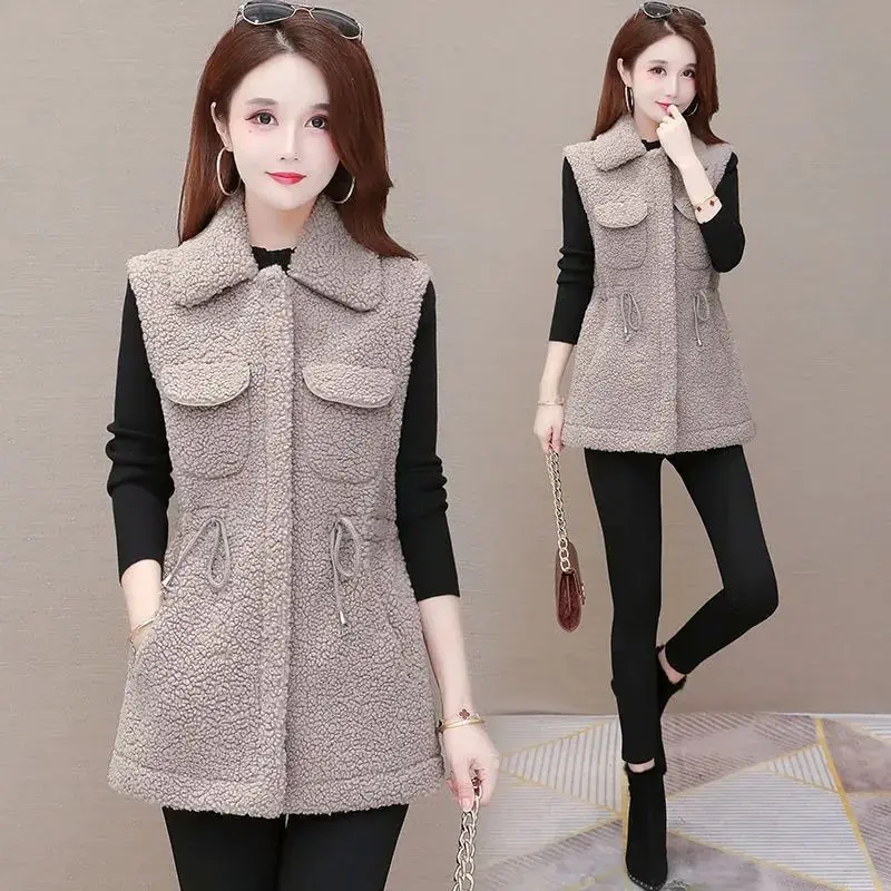 

Женский длинный плюшевый жилет из искусственного меха, свободная повседневная верхняя одежда, теплая куртка в корейском стиле на весну и осень