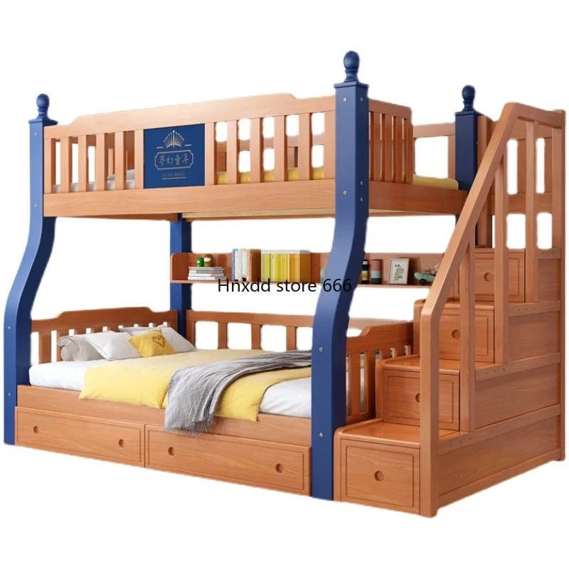 

All solid wood high and low mother and child bed double multi-functional children's bed