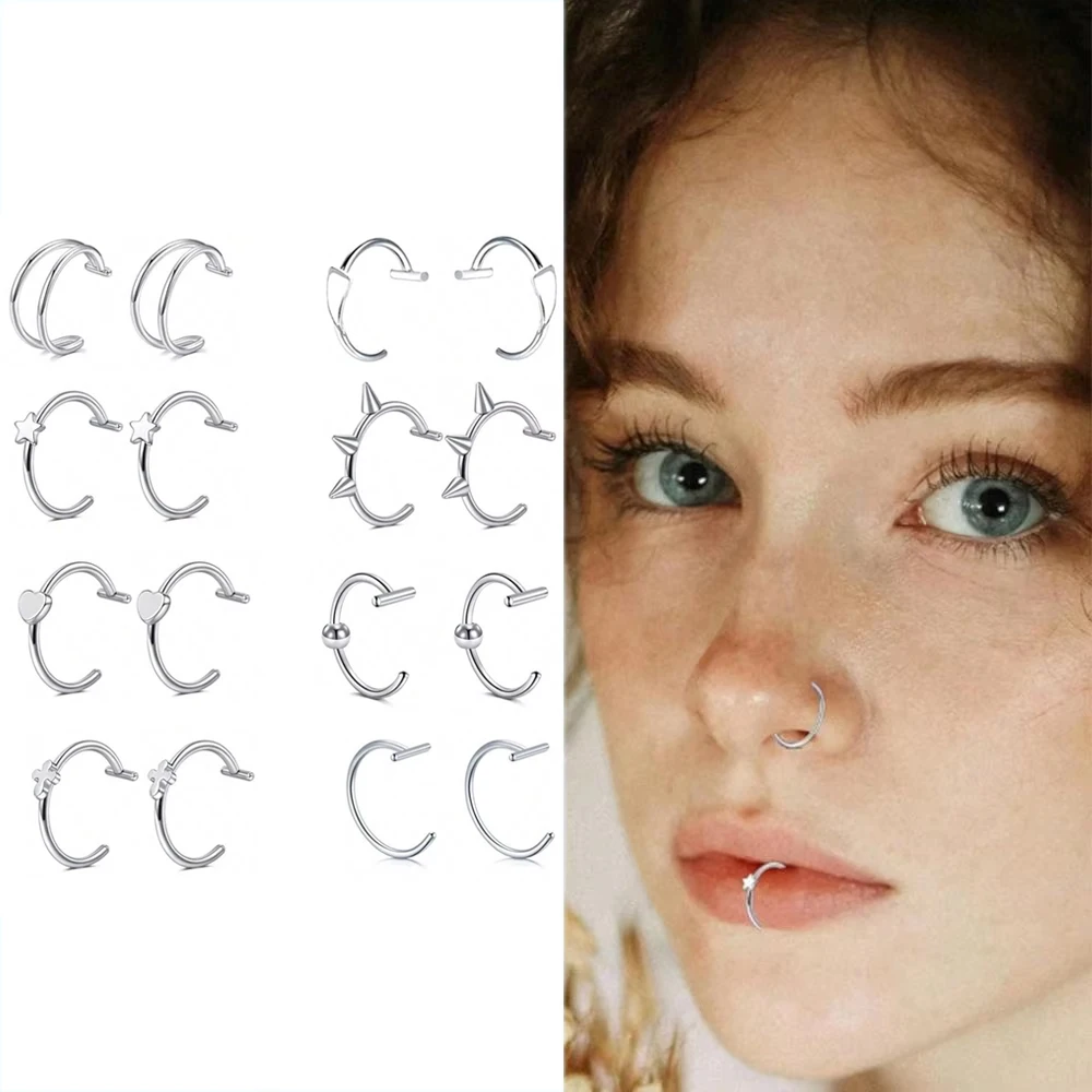 2pcs Fake Lip Piercing Fake Lip Ring Cuff Clip On Faux Snake Bites Hoops Non-Piercing Jewelry Vampires Teeth Fangs For Halloween