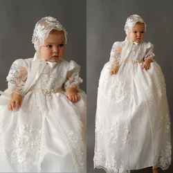 Luxury Ivory Baby Christening Gowns Customized Lace Beads Tiered Girls Baptism Newborn Kids Birthday First Communion Dresses